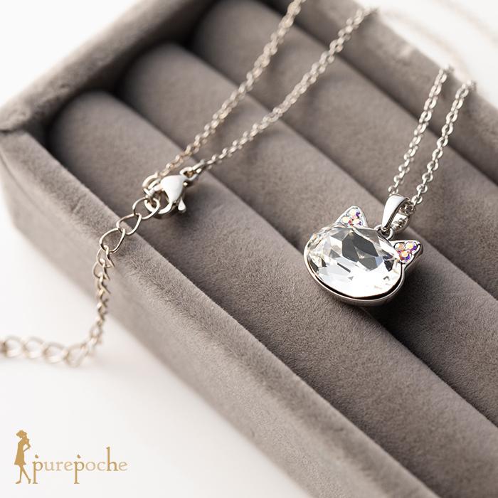 ネックレス ショート クリスタルガラス 猫 ネコ : purepoche - 通販