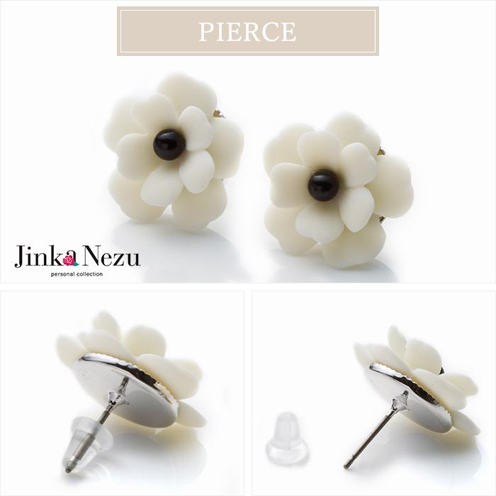 ネックレス ピアス セット モダン フラワー 白 黒 母の日 ネックレス ピアス セット モダン フラワー 白 黒 母の日