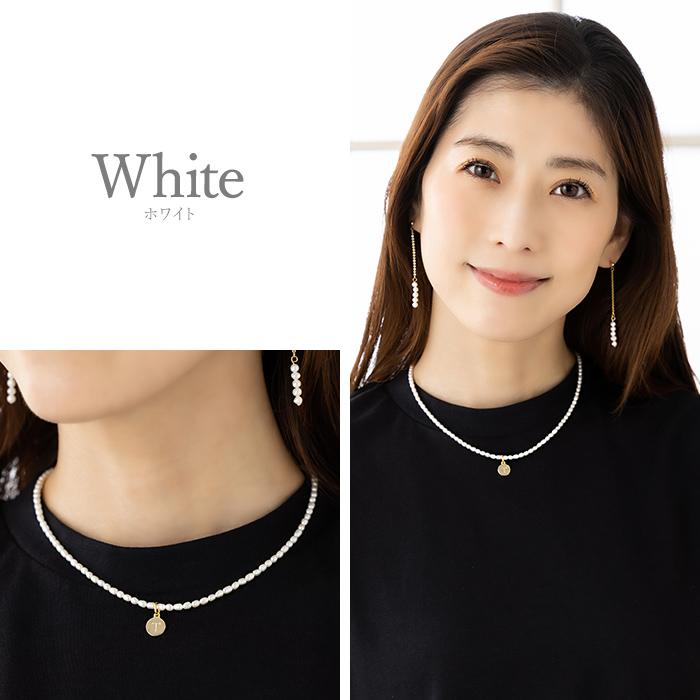 ネックレス ショート 淡水パール ベビーパール アルファベット T 刻印