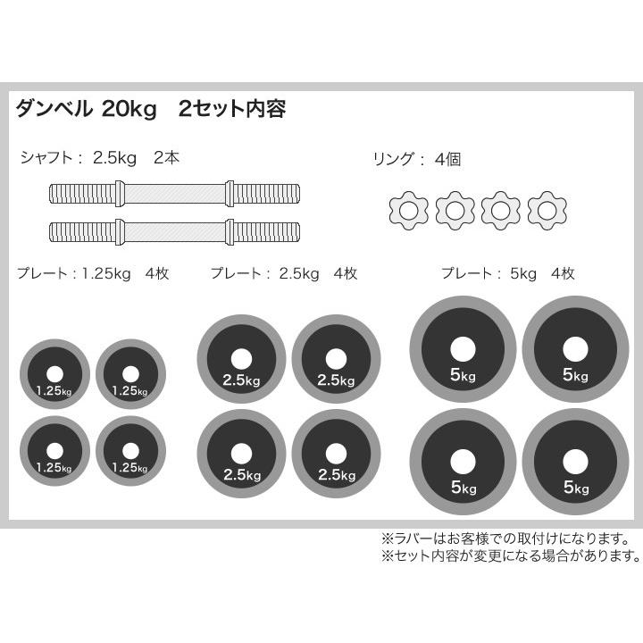 ダンベル セット 片手 20kg 2個セット 合計40kg 両手用 両腕用 ラバー 