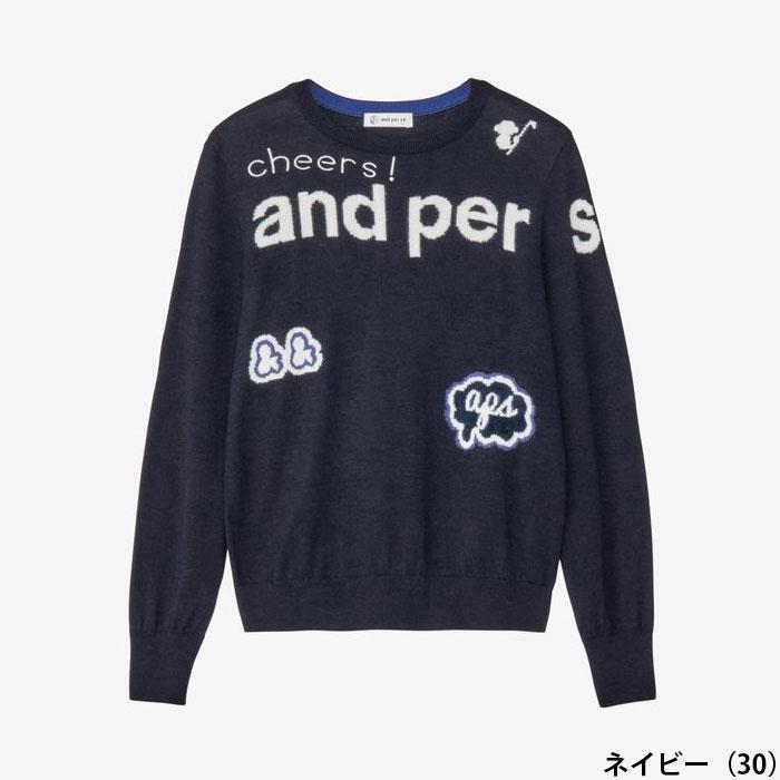 and per se（アンパスィ）レディース　水玉セーター　防風　ネイビーＬＬ and per se（アンパスィ） レディース 長袖 クルーネック セーター