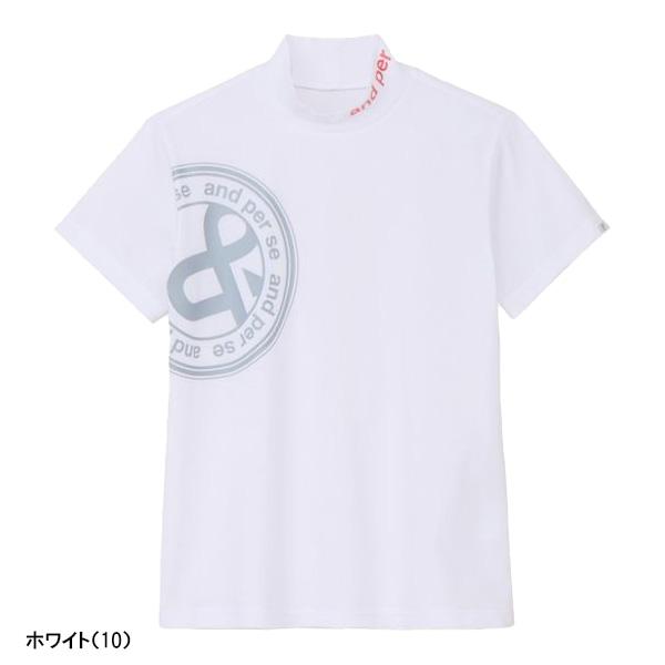 新品 未使用 アンパスィ モックネック ストレッチ 白 ホワイト XL LL and per se（アンパスィ） レディース 半袖 モックネックシャツ SWING