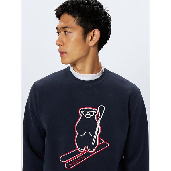 アンパスィ　ニット　グレー/ブラック　メンズM メンズゴルフウェア　袖裏付き and per se（アンパスィ） 長袖 マシュマロスウェット トレーナー