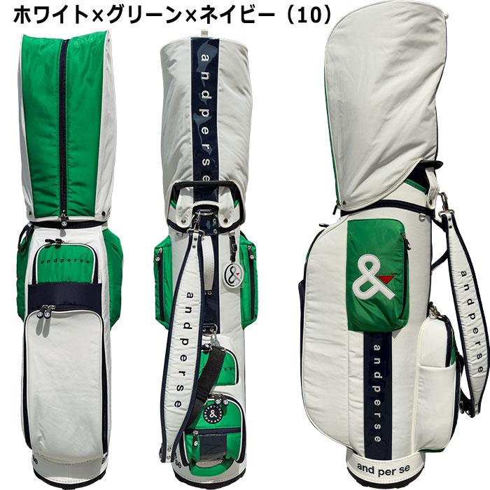 新品未使用 ゴルフキャディバッグ☆レアなオリーブ JUN&ROPE' ゴルフ 合皮コンビ使いカレッジロゴキャディバッグ