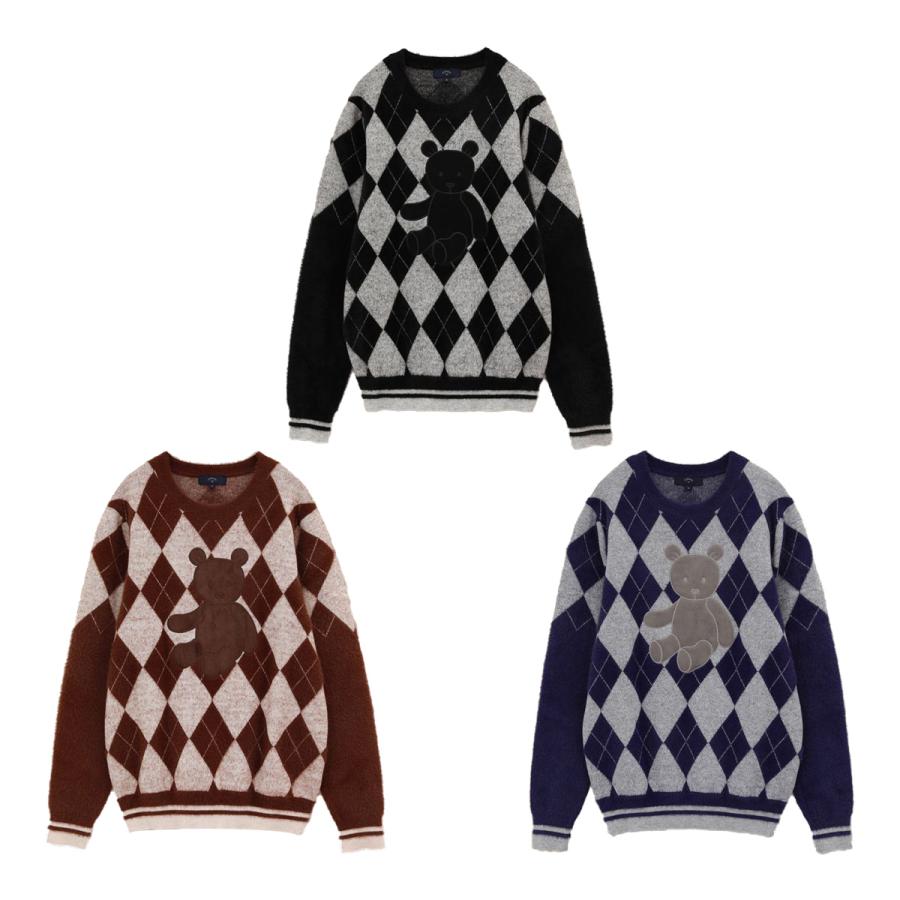 新品タグ付✨キャロウェイ クルーネックニットベアーモチーフアーガイル柄 セーター Callaway（キャロウェイ） レディース 長袖 クルーネックニット