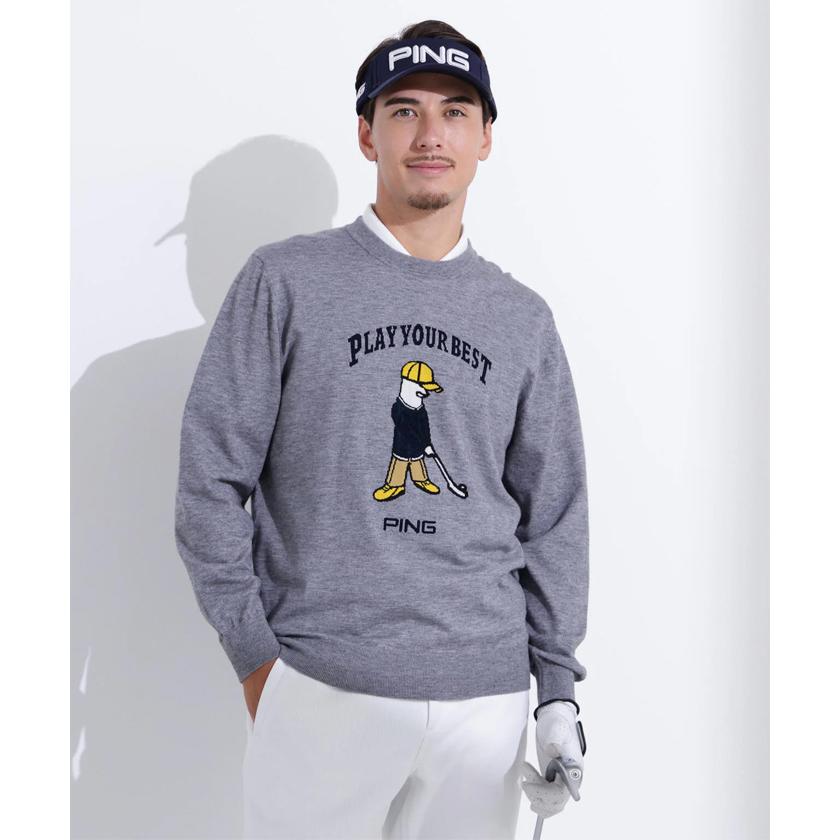 ピンゴルフ ジャガードクルーネックニット【L寸】ホワイト 621-5270902 ピン（PING） Mr.PINGジャガードクルーネックニットプルオーバー 621