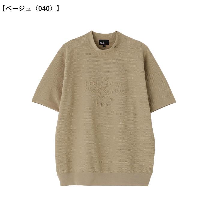 PINGゴルフの白のハイネックプルオーバー　サイズはＬ PING（ピン） ゴルフ 半袖 Mr.PING エンボス ハイネック ニット NATIVE