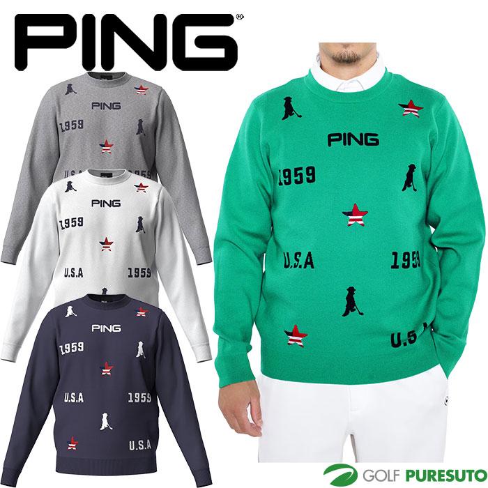 新品 PING ピン ゴルフ ジャカード クルーネックニット プルオーバー L PING（ピン） ゴルフ USA柄 ジャカード クルーネック ニット プル