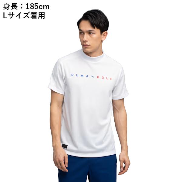 最新モデル　PUMA GOLF ゴルフ　ホワイト シャツ Lサイズ PUMA（プーマ） ゴルフ ゴルフ PB ロゴ モックネック S／S 半袖 メンズ