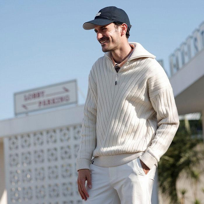 Rosasen（ロサーセン） ゴルフ 防風裏付き 変形リブ編み ニット