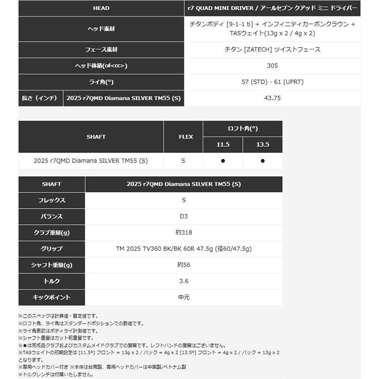 TaylorMade（テーラーメイド） R7 Quad Mini Driver Diamana Silver TM55 カーボンシャフト ...