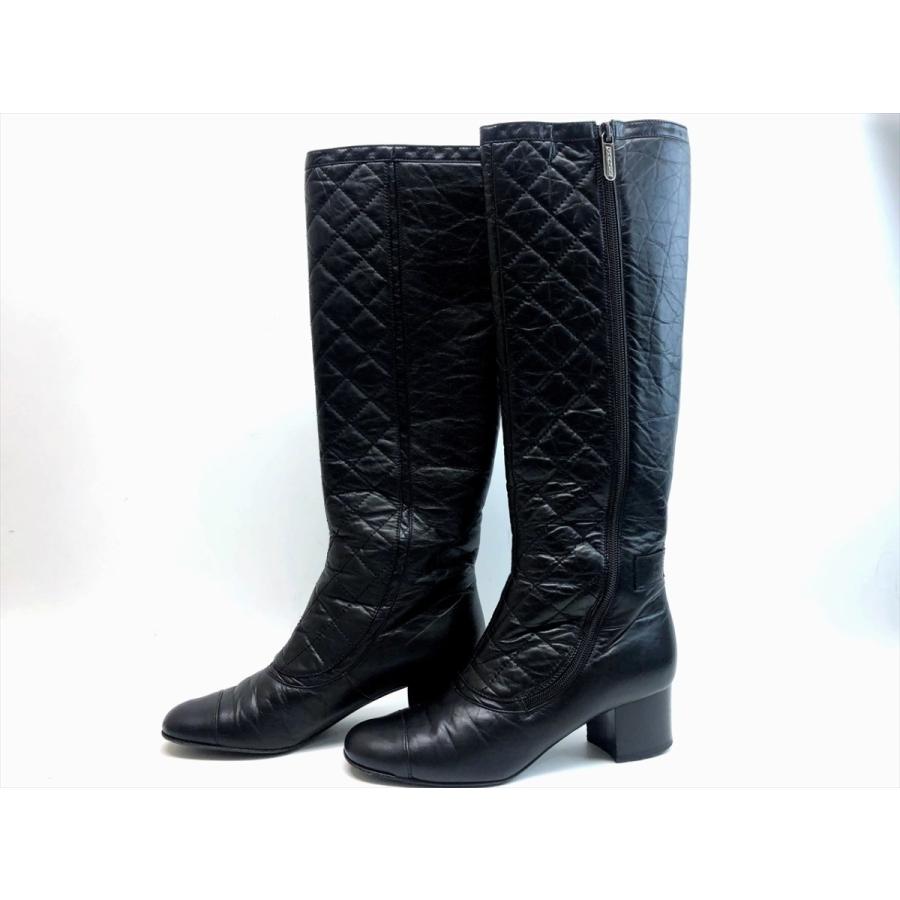CHANEL シャネル ココマーク レザー ロングブーツ ブラック 黒 