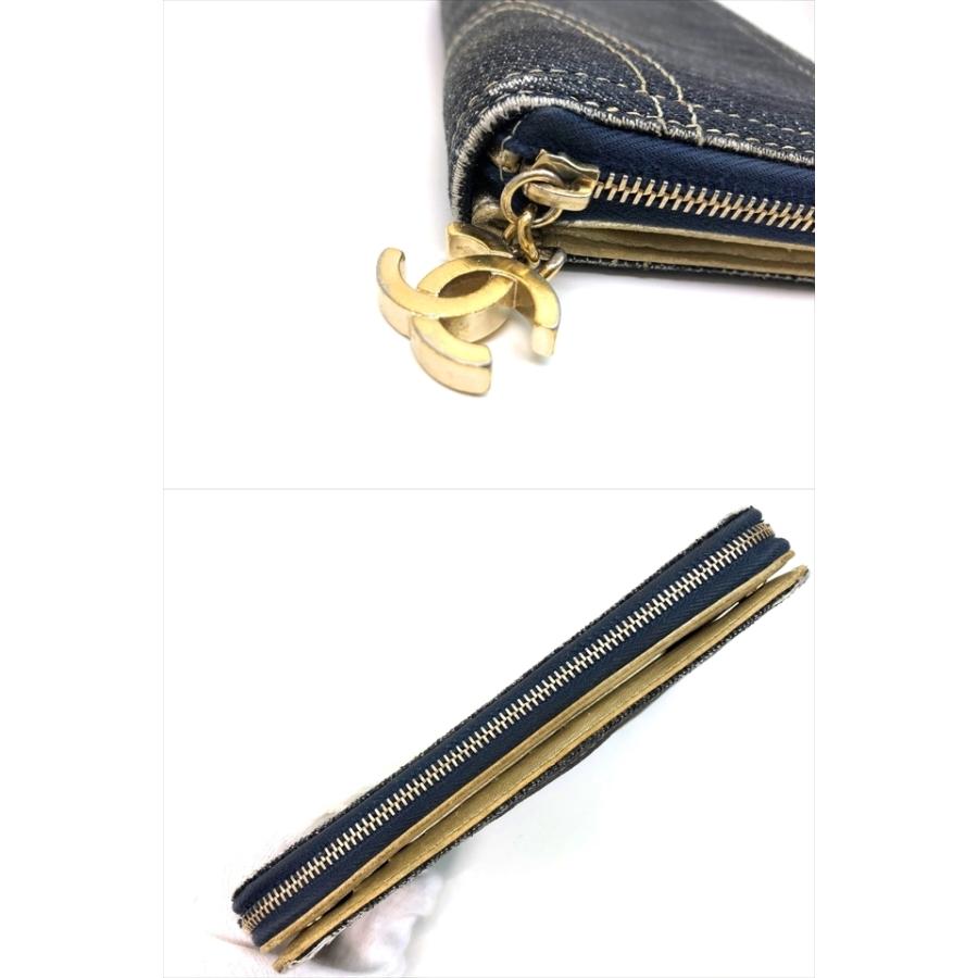 CHANEL シャネル ココマーク スパークリングデニム 二つ折り 長 CHANEL シャネル ココマーク スパークリングデニム 二つ折り 長