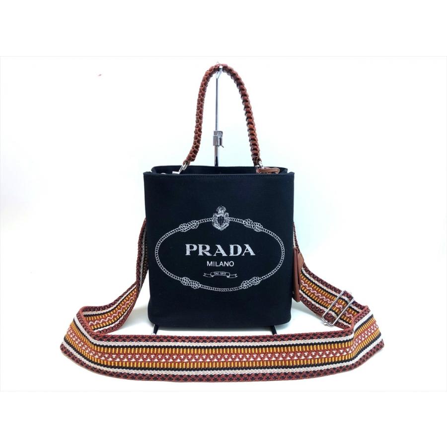 PRADA 値下げ 阿倍野ハルカス印 プラダ パニエ キャンバス レザー 