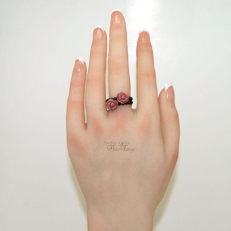 リング 指輪 ロードナイト オニキス 薔薇輝石 バラ パワーストーン