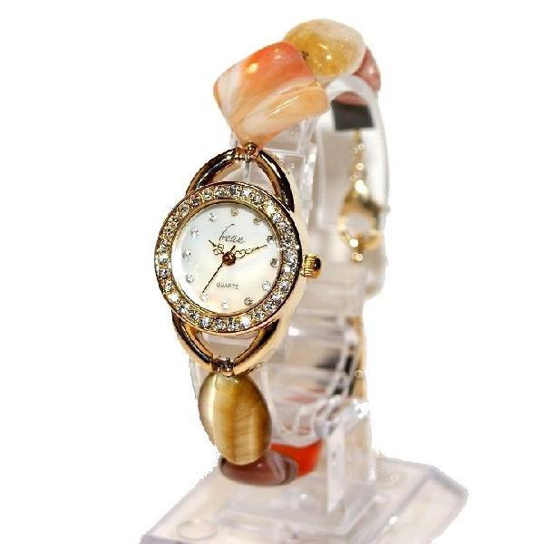 腕時計 レディース 時計 天然石 ブレスレット おしゃれ 日本製クォーツ プレゼント 記念日 誕生日 大人の女性 金属アレルギー カーネリアン