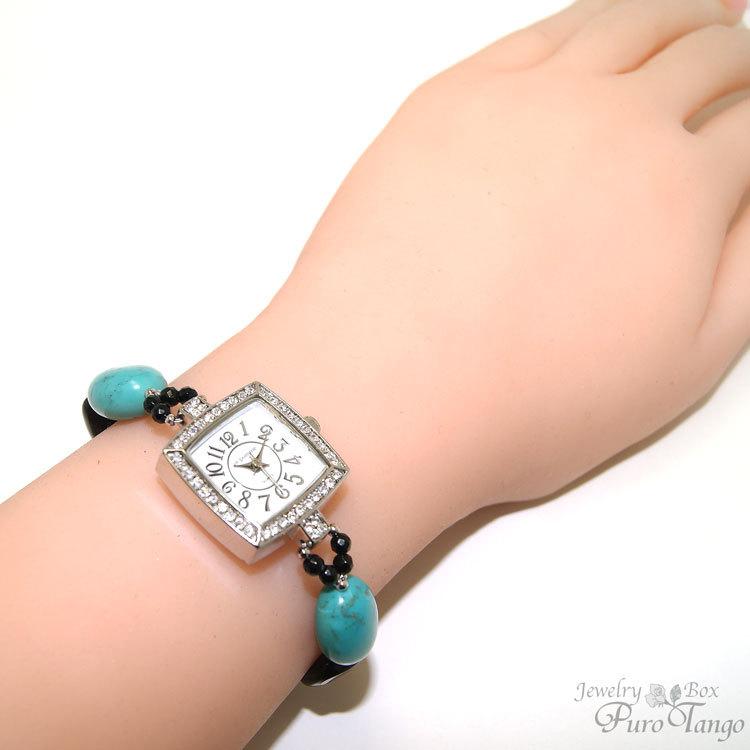 腕時計 レディース 時計 天然石 ブレスレット おしゃれ 日本製クォーツ プレゼント 記念日 誕生日 大人の女性 金属アレルギー ターコイズの画像