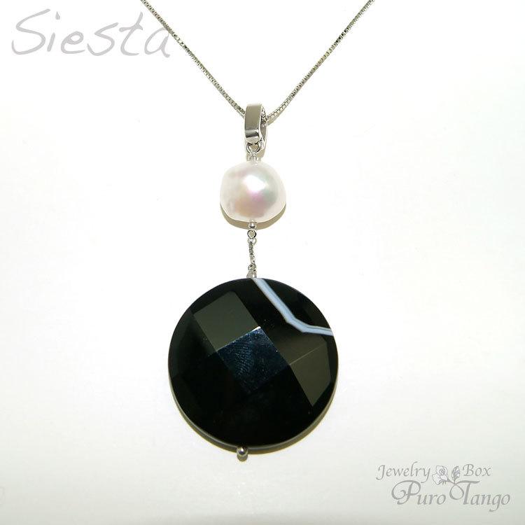 美品】メキシカン調黒銀DNA十字ウォレットチェーンネックレスパール