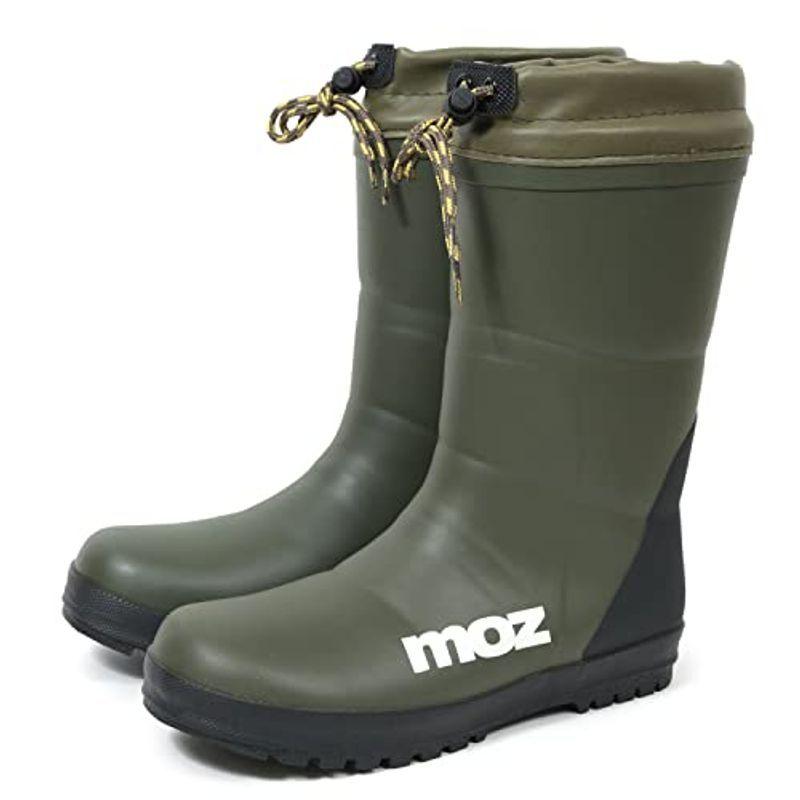 モズ レインブーツ ミドル丈 履き口しぼれる フード付き ドローコード 一体成型 ウレタンライナー レディース カーキ 23cm