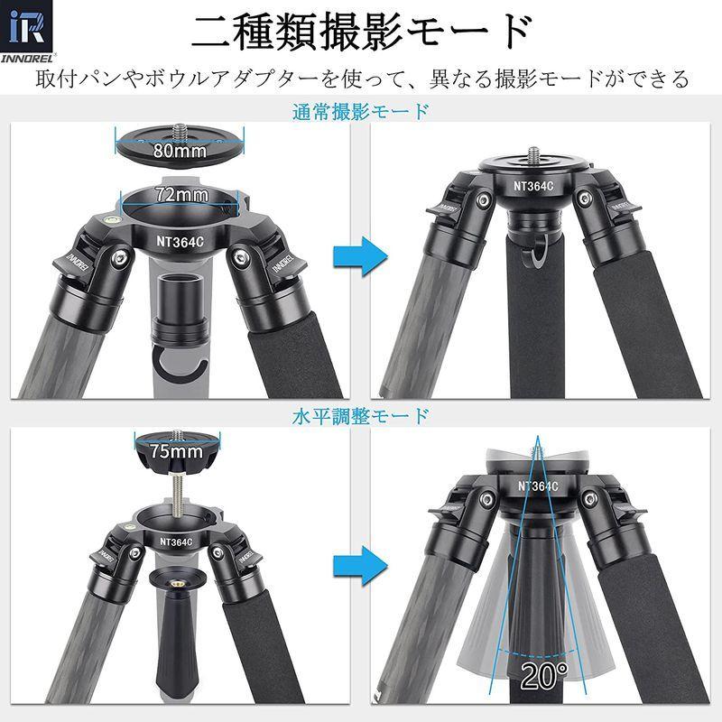 INNOREL カーボン 三脚 カメラ 36MM パイプ径 ナットロック式 耐荷重 25KG 四段 伸縮 13.5-160CM 360° パ カーボン 三脚 カメラ 36MM パイプ径 ナットロック式 耐荷重 25KG 四段 伸縮 160CM パ サイズ