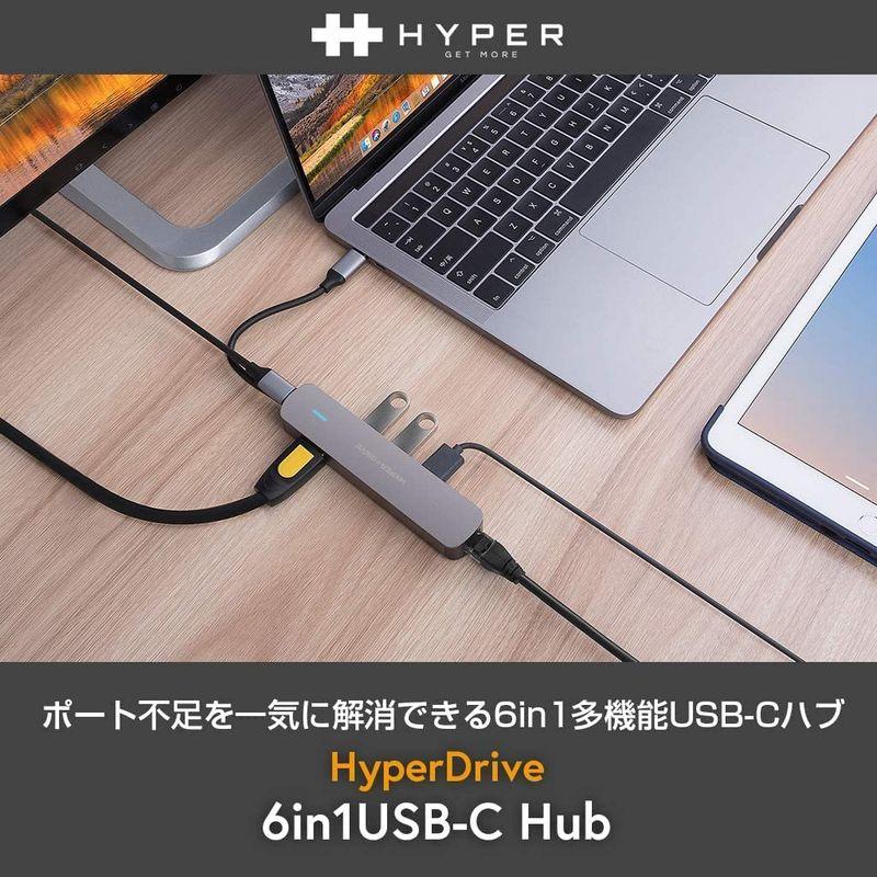 クーポンGET HyperDrive 6-in-1 USB-C ハブ 4K HDMI 60W PD 急速充電 有線lan イーサネット TYPE-C USB