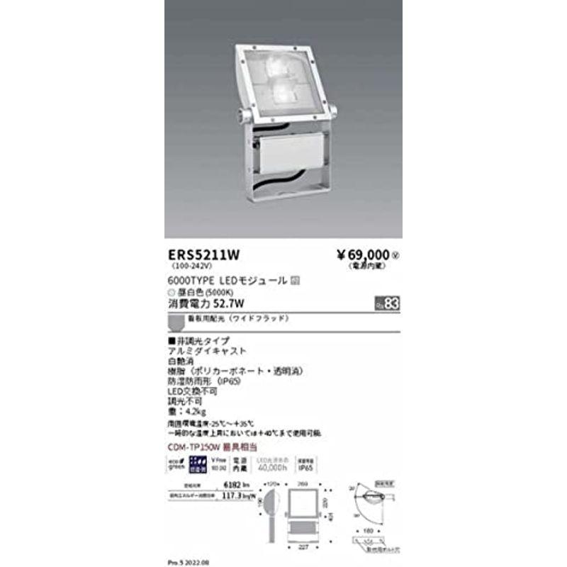 遠藤照明　アウトドアライト　軽量コンパクトスポットライト　6000TYPE　看板用配光　看板灯　昼白色　ERS5211W　白艶消