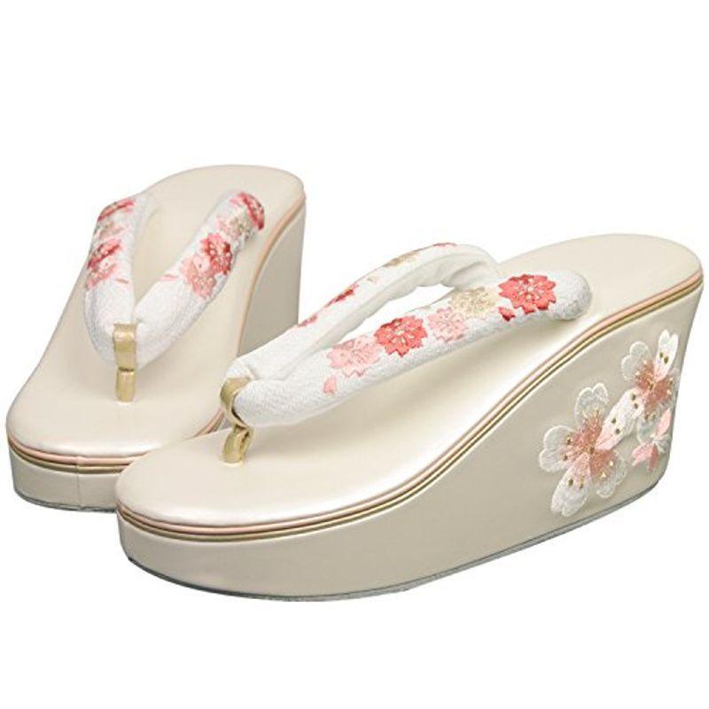キョウエツ 草履 ヒール草履 こっぽり 刺繍入り大桜 金 紅葉 レディース 30 3 白台白 ファッション
