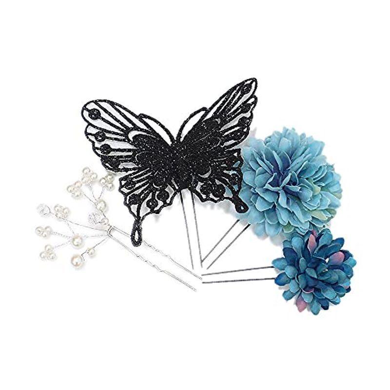 髪飾り 成人式 振袖 袴 ４点セット 全６色 蝶 大人 浴衣 かんざし 簪 卒業式 フォーマル 結婚式 花飾り パール 手作り W28 W3 特価商品