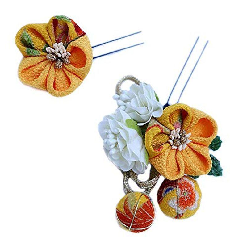 髪飾り 成人式 花 振袖 袴 豪華2点セット 黄色 橙色 白 ちりめん髪型 ヘアスタイル ヘアアレンジ ドライフラワー No 9 3646 楽天カード分割