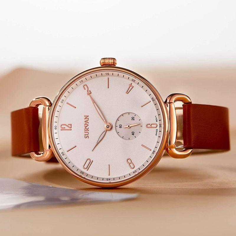 欲しいの Survan レディースクオーツ腕時計 スイスクオーツ サファイア強化防風ガラス 本革ベルト シンプルなビジネスデザイン Sva0008 レディース腕時計 Www Variconaqua Com