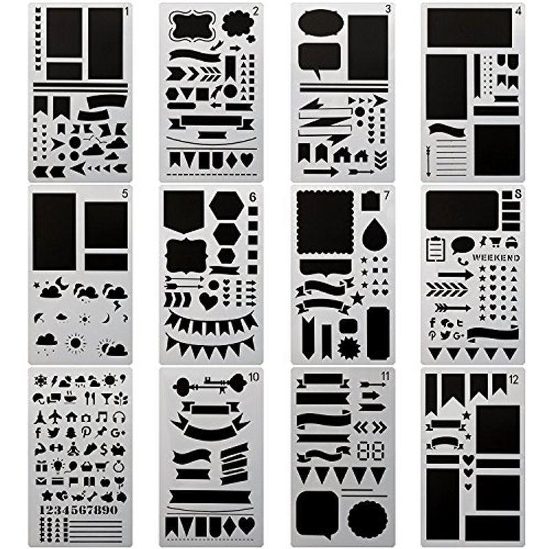 描画テンプレート Diy アート 製図 ステンシル 図案豊富 プラスチック 描画ルーラー ノート 手帳用に 12枚セット Purpleswallow 通販 Yahoo ショッピング