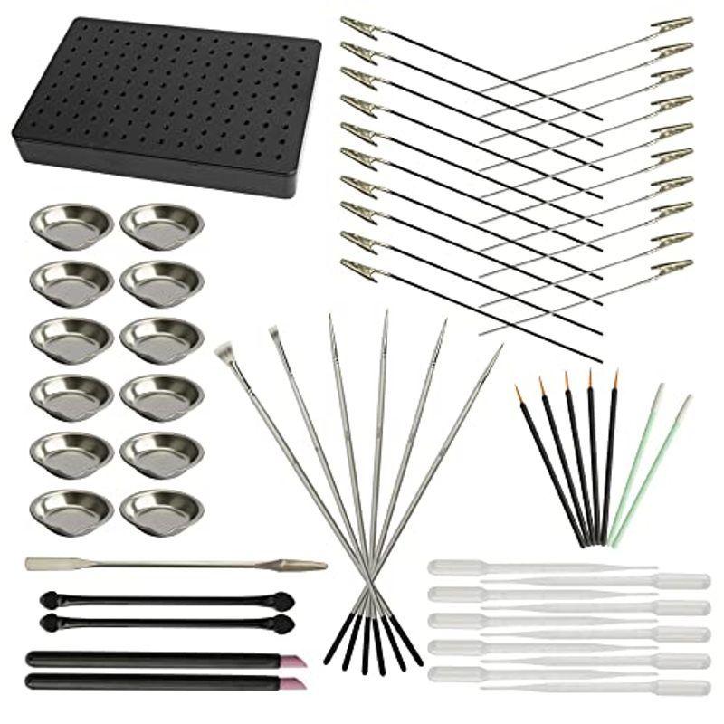 Temlum プラモデル 塗装 モデルペイントセット クリップ 塗料工具 塗装スタンド ベース 塗装筆 デカールスキージー 面相筆 スポンジ 77 以上節約