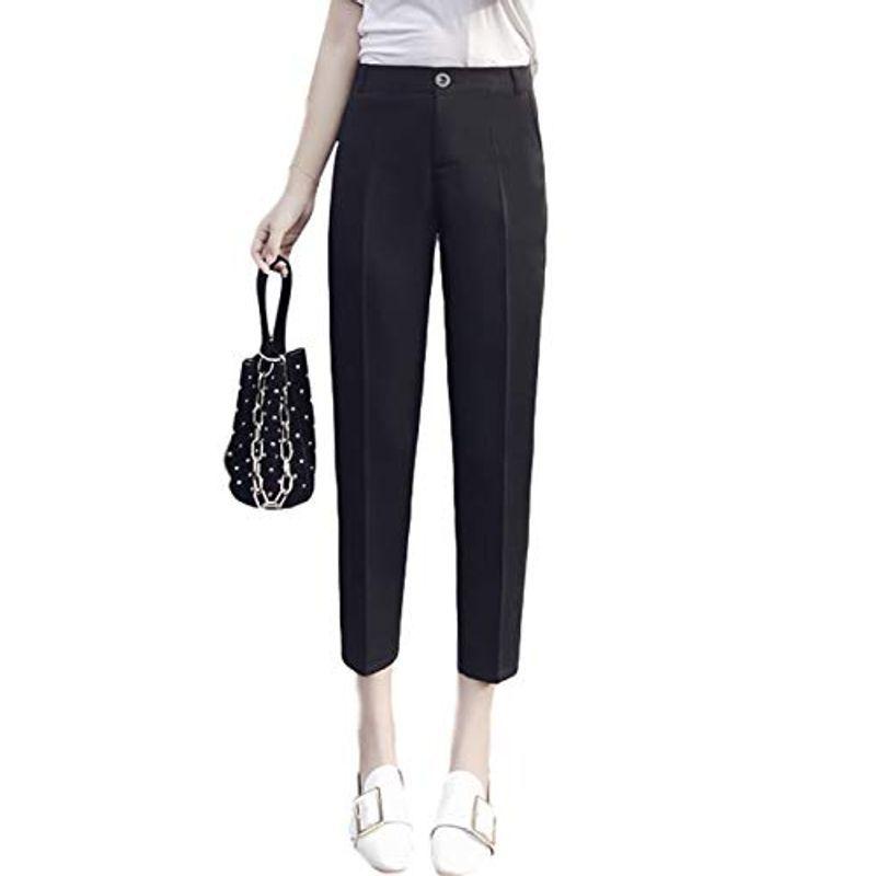 ビーエヌワン セレクト クロップド パンツ 最旬トレンドパンツ スラックス ９分丈 ウエストゴム カジュアル レディース オフィス ミルキー Xl ブラック