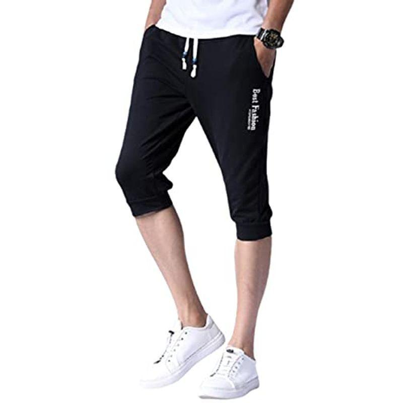 最新作 メンズ 7分丈パンツ 黒色 3xlサイズ スウェット ハーフ パンツ 部屋着 散歩 ストレッチ トレーニング ランニング ウェア アスレタ