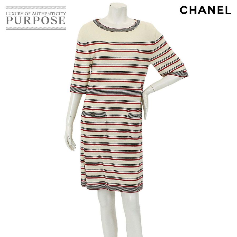 シャネル Chanel ワンピース ニット 五分袖 ボーダー クリーム サイズ 36 ランダム レディース Draindone Ie