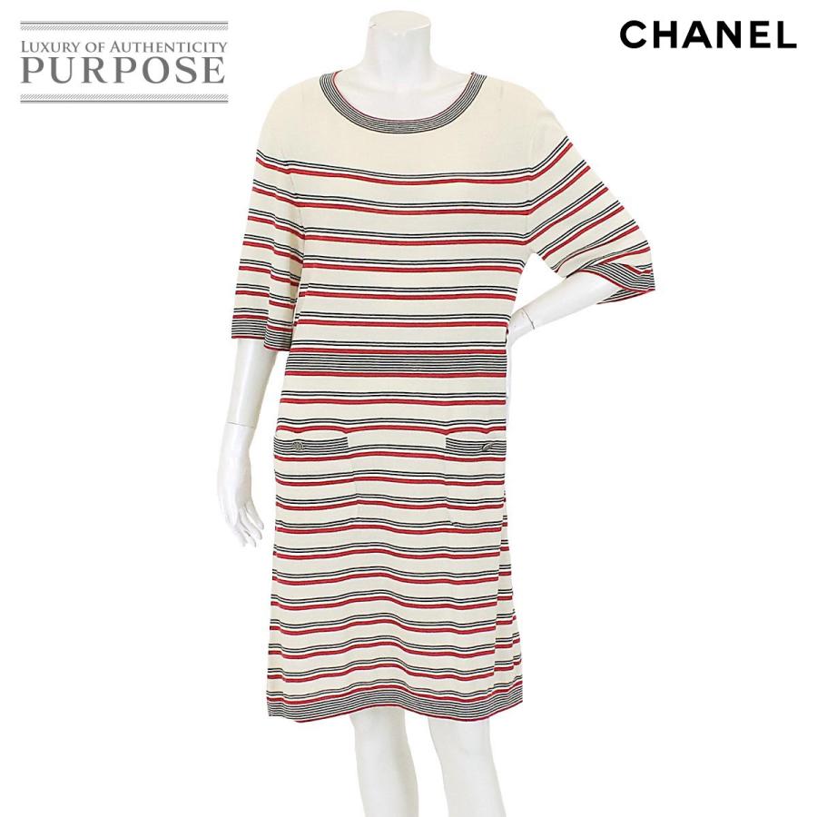 シャネル ひざ丈ワンピース Chanel ワンピース ニット 特価商品 五分袖 チュニック ボーダー Cc ベージュ サイズ Cc 40 P45 ランダム レディース Purposeパーパス ヤフー店