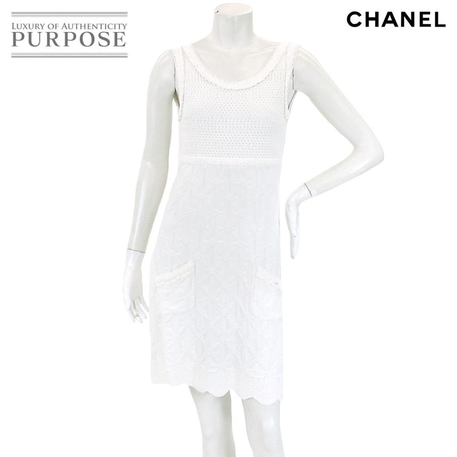 シャネル Chanel ワンピース ニット ひざ丈 ノースリーブ 切り替え ホワイト サイズ 38 P40 ランダム レディース Purposeパーパス ヤフー店 通販 Yahoo ショッピング