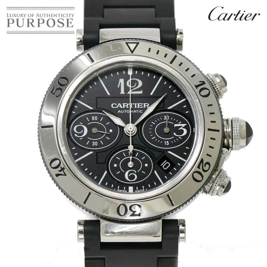 カルティエ Cartier パシャ シータイマー クロノグラフ W310u2 メンズ 腕時計 ウォッチ 文字盤 価格交渉ok送料無料 デイト ラバー オートマ ブラック 自動巻き