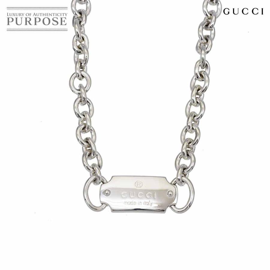 グッチ GUCCI ロゴプレート チェーン ネックレス 40cm SV シルバー 925