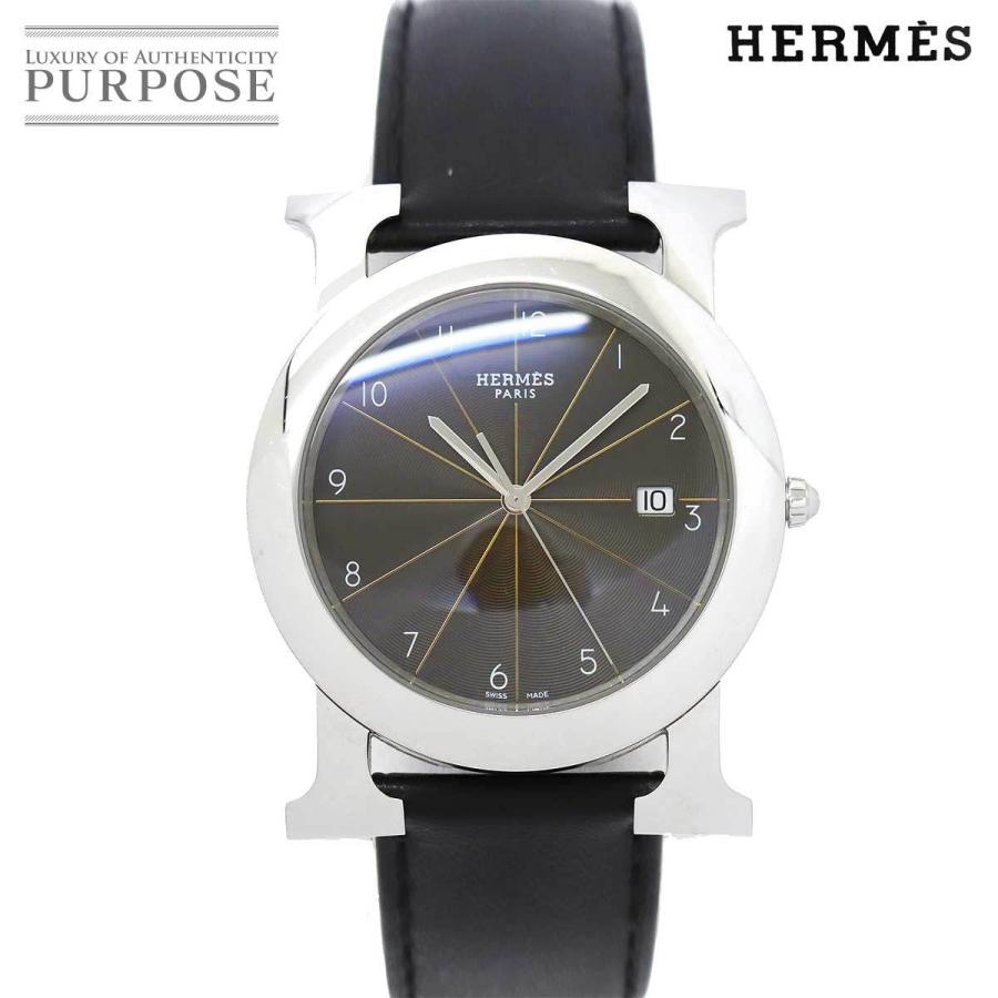 スノーブルー エルメス HERMES Hウォッチ ロンド HR1 710 メンズ 腕時計 デイト ブラウン 文字盤 クォーツ ウォッチ H Watch  90150683