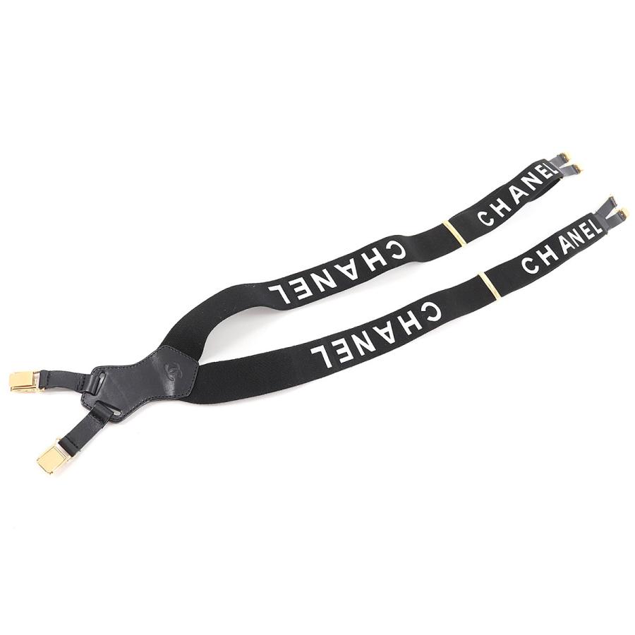 新品同様 シャネル CHANEL サスペンダー ロゴ キャンバス レザー ブラック ホワイト ゴールド 金具 ヴィンテージ Suspender 90152459|purpose-inc|02