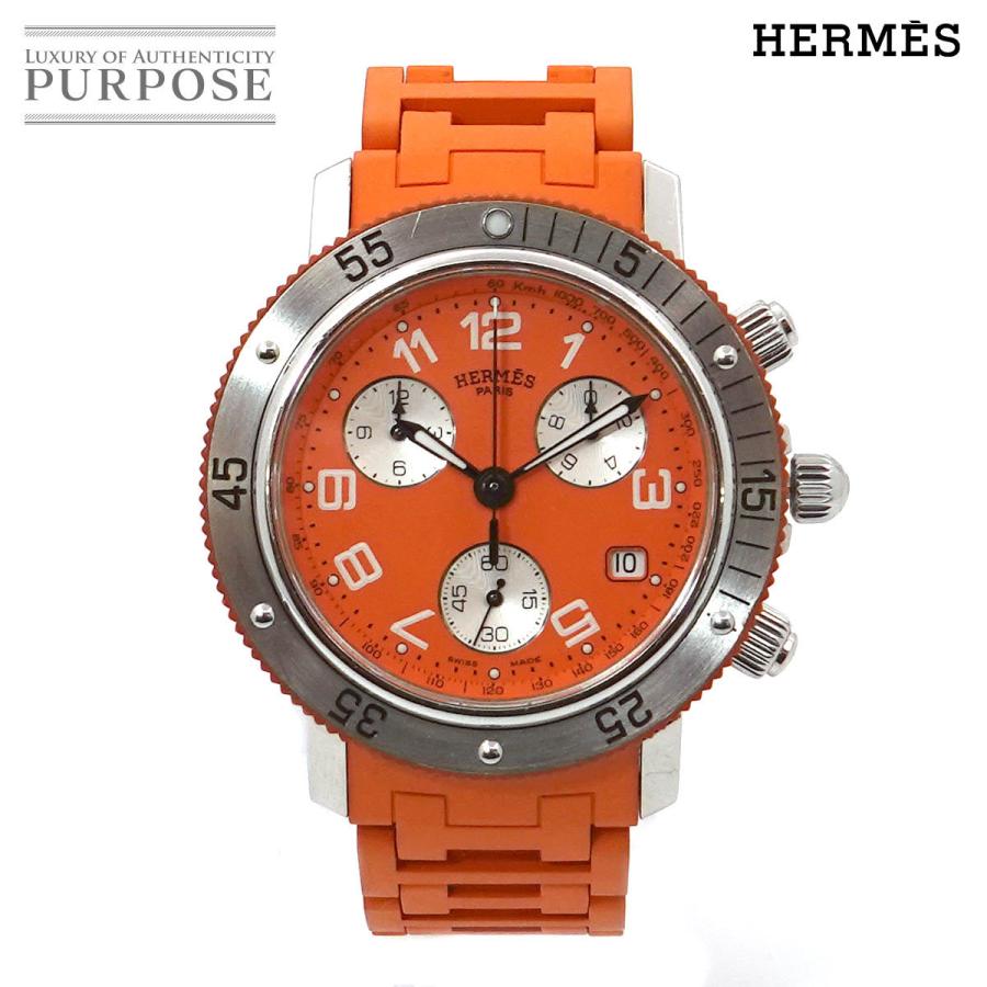エルメス HERMES クリッパー ダイバー クロノグラフ CL2 916 メンズ 腕時計 デイト オレンジ 文字盤 ラバー クォーツ