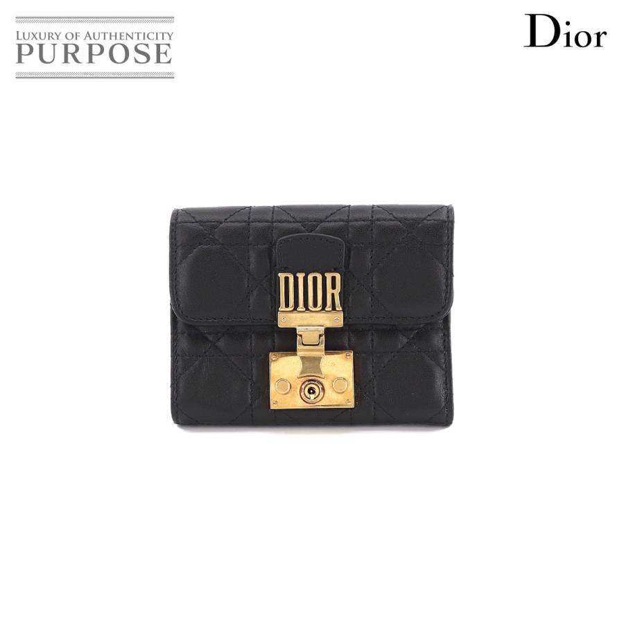 未使用 展示品 クリスチャン ディオール Christian Dior アディクト 三つ折り 財布 レザー ブラック ゴールド 金具