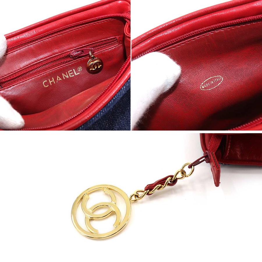 シャネル CHANEL ウエスト バッグ ポーチ デニム レザー ブルー レッド ヴィンテージ ゴールド 金具 Waist Belt Bag