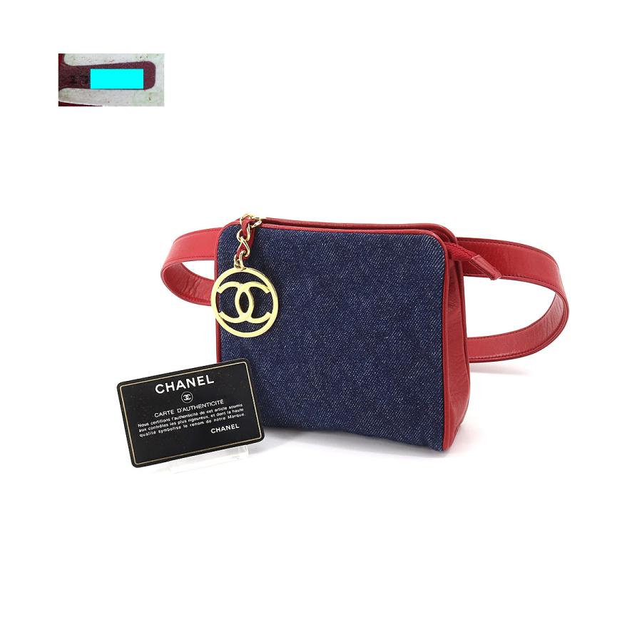 シャネル CHANEL ウエスト バッグ ポーチ デニム レザー ブルー レッド ヴィンテージ ゴールド 金具 Waist Belt Bag