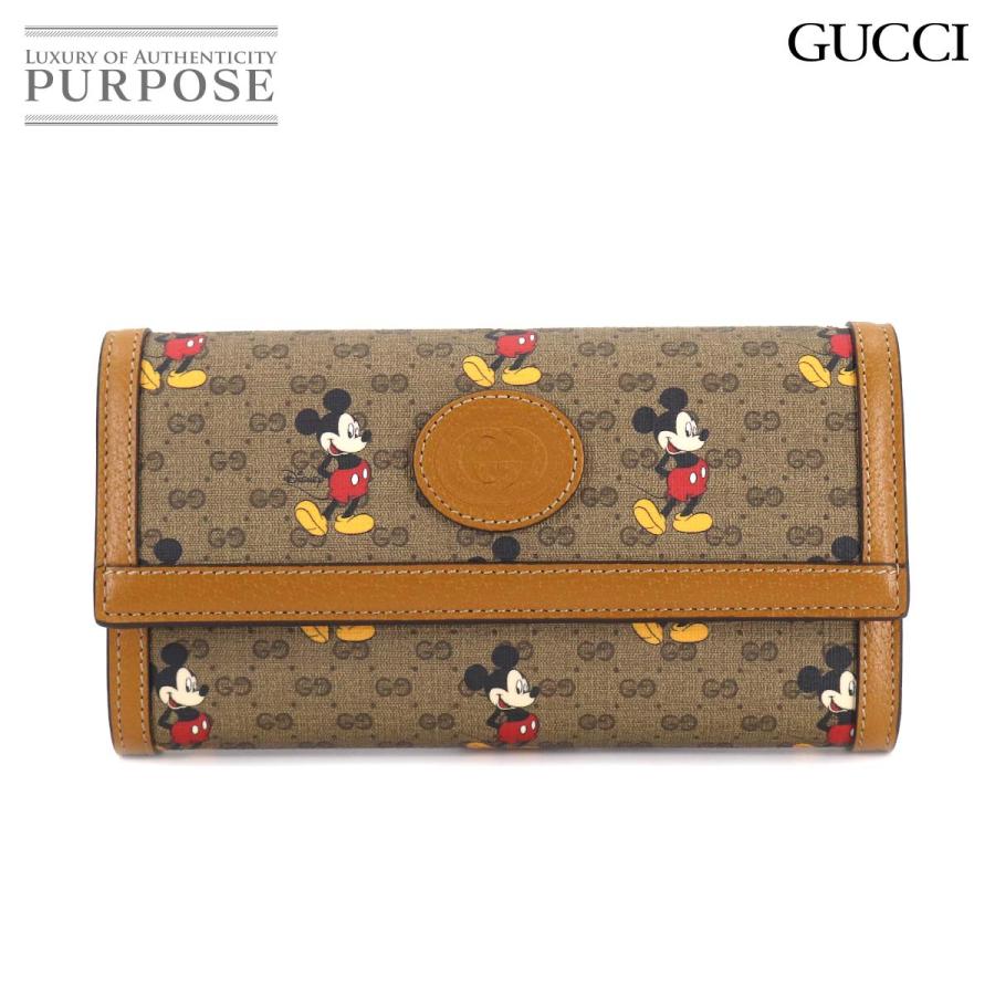 未使用 展示品 グッチ GUCCI ディズニー ミッキー ミニGGスプリーム 二つ折り 長財布 レザー ブラウン 602530 Disney