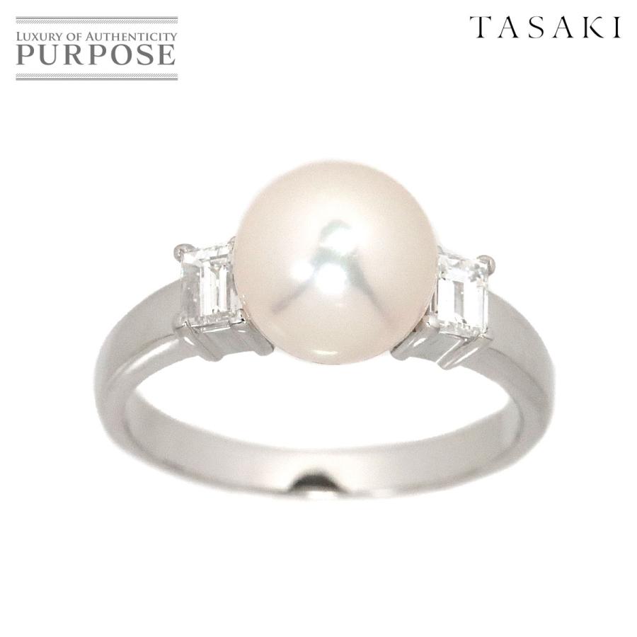 タサキ TASAKI 12号 リング アコヤ真珠 8.3mm ダイヤ 0.33ct Pt