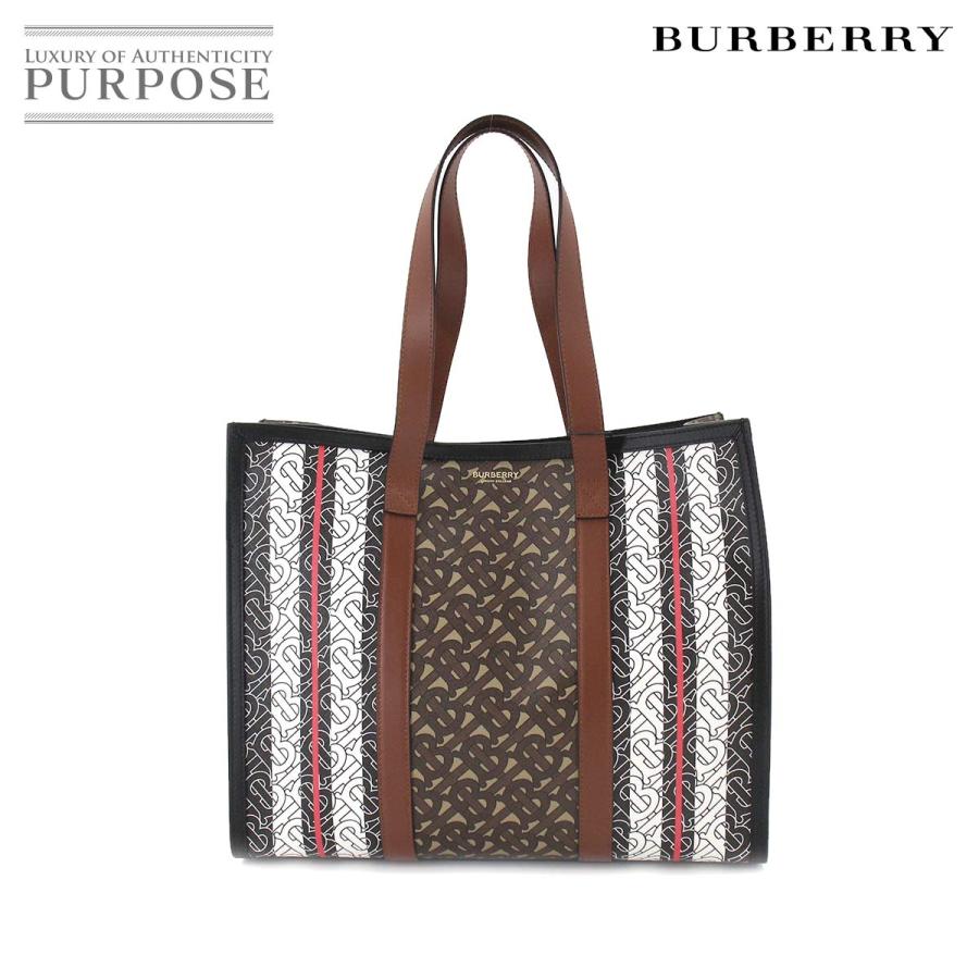 未使用 展示品 バーバリー BURBERRY モノグラム ストライプ トート バッグ PVC レザー ブラウン ブラック ホワイト 8019383  90183931 :90183931:PURPOSEパーパス・ヤフー店 - 通販 - Yahoo!ショッピング