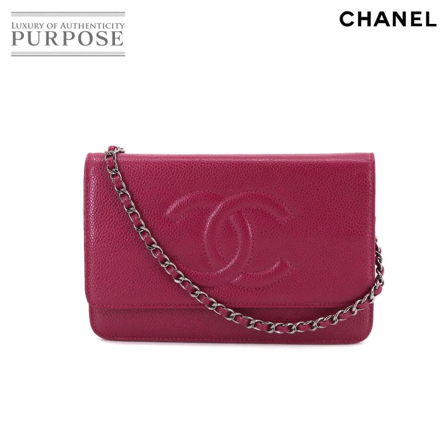 新品同様 シャネル CHANEL キャビアスキン チェーン ウォレット 長財布