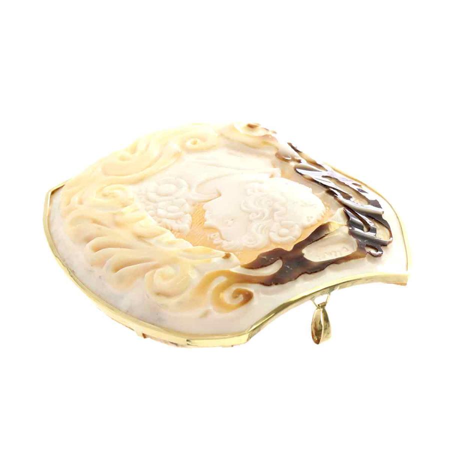◎中古美品◎18金枠 シェルカメオ ブローチ兼ペンダント 未使用18金